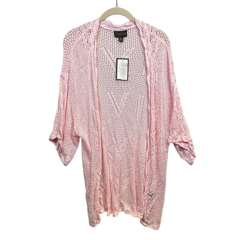 Investments Womens Pink Open Front Crochet Knit Cardigan Sweater Size M Coquette